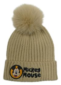 Béžová žebrovaná čepice s Mickey a bambulí PRIMARK