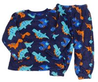 Tmavomodré chlpaté pyžama s dinosaurami