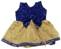 Tmavomodro-zlaté flitrované slávnostné šaty