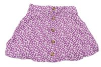 Fialová kvetovaná ľahká sukňa s gombíky E-Vie