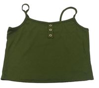 Khaki rebrovaný crop top s gombíkmi Shein