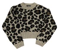 Sivo-čierny crop sveter s leopardím vzorom New Look
