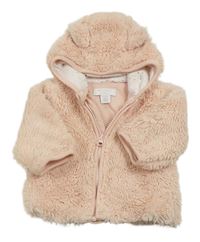 Růžová chlupatá podšitá propínací mikina s kapucí s oušky Primark