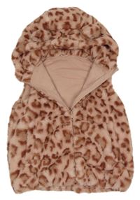 Staroružová vzorovaná kožušinová podšitá vesta s kapucňou Nutmeg