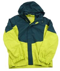 Petrolejovo-limetková šušťáková jarná funkčná bunda s kapucňou Mountain Warehouse