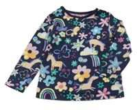 Tmavomodré květované triko s jednorožci George