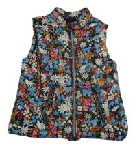Tmavomodro-farebná kvetovaná šušťáková zateplená vesta Zara