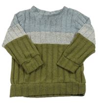 Modro-šedo-khaki melírovaná rebrovaná úpletová mikina