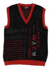 Čierna chlpatá svetrová vesta s nápisom