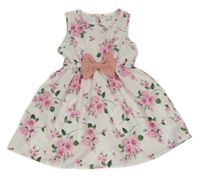 Biele kvetované šaty s mašlou