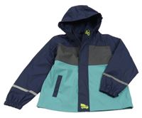 Tmavomodro-tyrkysovo-antracitová nepromokavá jarná bunda s kapucňou X-Mail