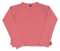 Lososová melírovaná ľahká mikina s čipkou