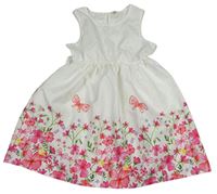 Biele šaty s kvetinami a motýly