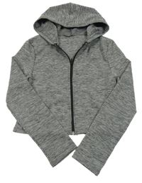 Sivá melírovaná prepínaci crop mikina s kapucňou