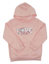 Ružová mikina s nápisom s jednorožcom a kapucňou Shein