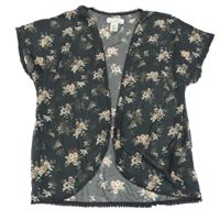 Čierny kvetovaný šifónový cardigan H&M