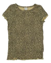 Hnědo-černé žebrované tričko s leopardím vzorem Tu