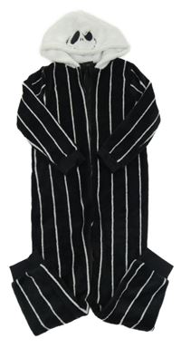 Čierno-biela pruhovaná chlpatá kombinéza s kapucí - Jack Skellington Primark
