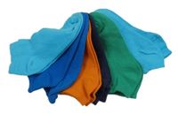 6x kotníkové ponožky - 3x modré + oranžové + zelené + tmavomodré