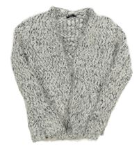 Bielo-čierny melírovaný chlpatý pletený cardigan George