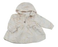 Bielo-smotanový šušťákový jarný kabát s kapucňou