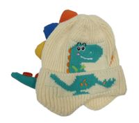 Smetanová pletená čepice s dinem a barevnými ostny 