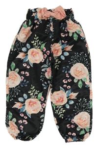 Čierno-ružové kvetované ľahké nohavice Shein