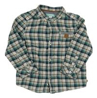 Smetanovo-zeleno-tmavomodrá kostkovaná podšitá košile obaibi