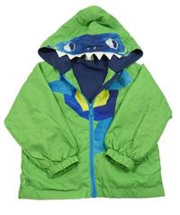 Zelená šušťáková jarná bunda s kapucí - dino
