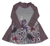 Fialovo-sivé úpletové šaty s kvetinami