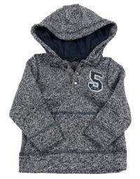 Tmavomodro-sivá pletená thermo mikina s číslom a kapucňou