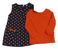 2 set - červené triko + tmavomodré teplákové šaty s jablky Next