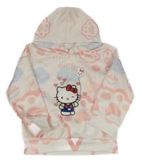 Bílo-růžovo-modrá vzorovaná mikina s Hello Kitty a kapucí 