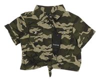 Khaki army crop košile s uzlíkem Firetrap