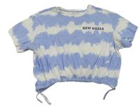 Světlemodro-biele pruhované crop tričko s nápisom H&M