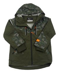 Khaki šusťáková podzimní bunda s army prvky a kapucí Tu