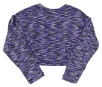 Fialovo-čierny melírovaný rebrovaný crop úpletový crop sveter H&M