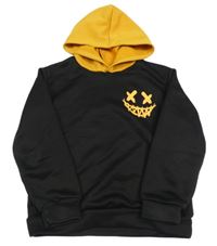 Hořčicovo-čierna mikina so smajlíkom a kapucňou