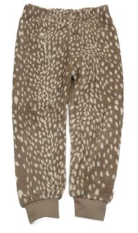 Hnědo-bílé puntíkaté plyšové pyžamové kalhoty Primark