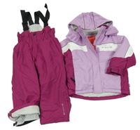 2set  Lila-fialovo-bílá šusťáková lyžařská bunda s kapucí + fialové šusťákové laclové oteplovačky Vittorio Rossi