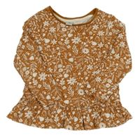 Okrovo-bílé květované triko Tu