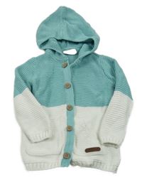 Světlemodro-bílý propínací svetr s kapucí Topomini