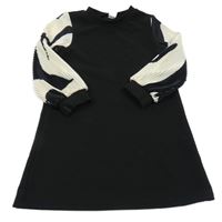 Čierno-smotanové šaty so rebrovanymi rukávy Shein