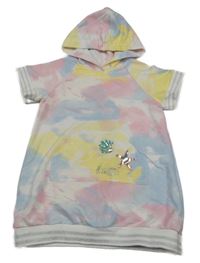 Bílo-barevné batikované teplákové šaty s mušlemi a kapucí zn.