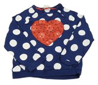 Tmavomodro-biela bodkovaná á mikina so srdcem Miniclub