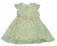 Svetlozelené kvetované šifónové šaty s mašlou H&M