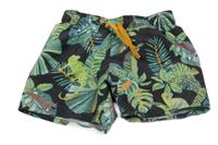 Čierno-zelené plážové kraťasy s listami a ještěrkami H&M