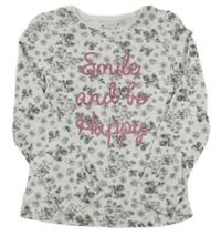 Svetlosivé kvetované tričko s nápisom Primark