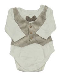 Bílo-béžové body s kostkovanou vestou a motýlkem C&A