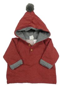 Červeno-šedá mikina s kapucí s bambulí H&M